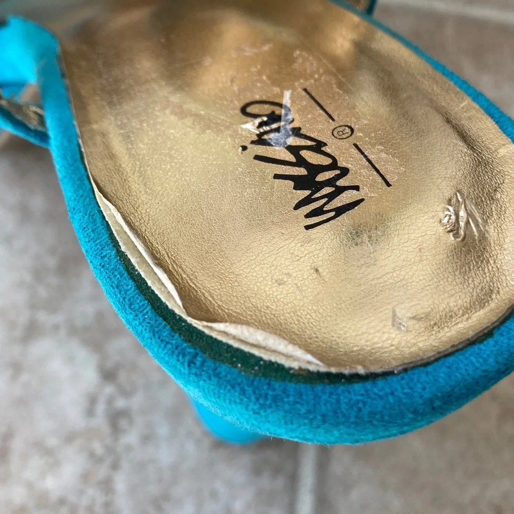 Mossino Turquoise Suede Platform Sandals Heels Size 8 - Picture 15 of 16